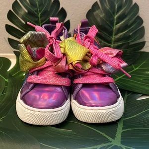 Metallic Rainbow toddler girl sneakers with Bow